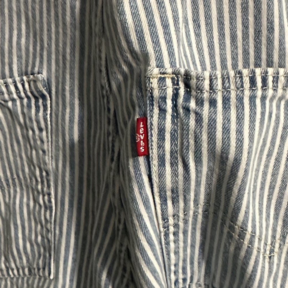 Levi's Blue and White Striped Women's Overall Shorts.  Size Medium. - Picture 3 of 4